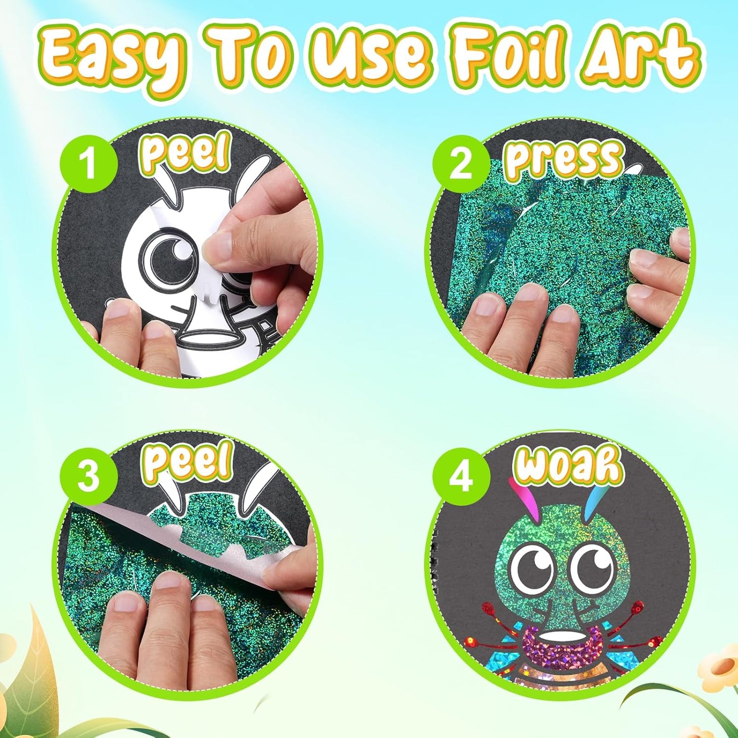 Foil Craft Bugs Butterfly DIY Art Fun Kits Set, No Mess Creative Foil Art Drawing Game for Kids, Birthday Gifts Crafts Supplies Travel Toys for Girls Boys Ages 4-9