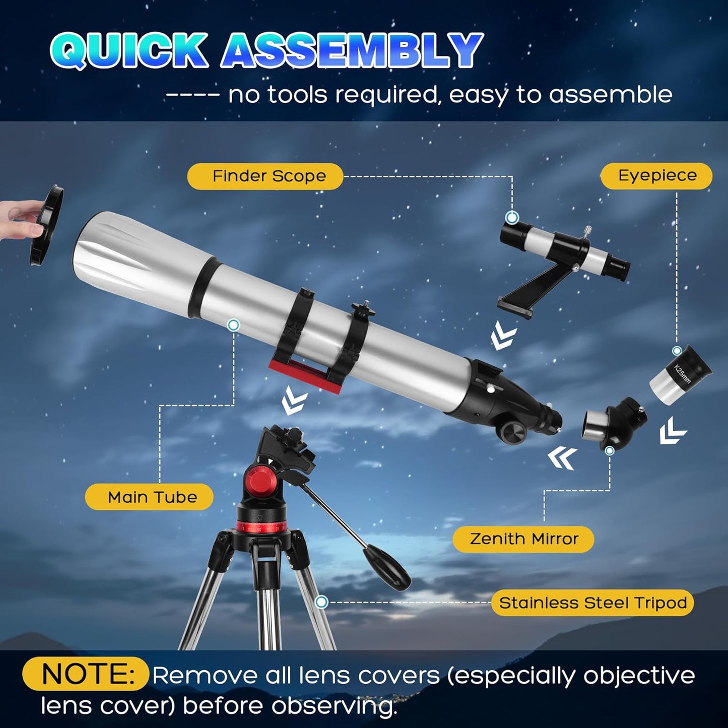 Telescope for Adults High Powered, 80mm Aperture 600mm Telescopes for Astronomy Adults&Kids&Beginners, Portable Travel Refractor Telescope with Tripod&Phone Adapter&Bag for Ground&Moon Viewing, Pink