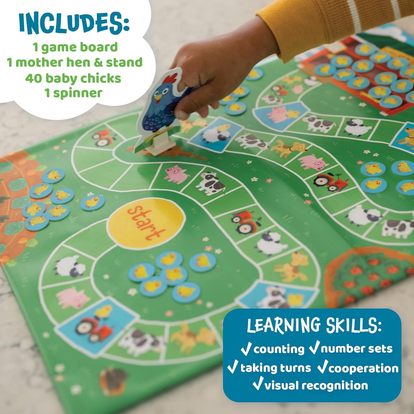 Peaceable Kingdom Count Your Chickens Award Winning Cooperative Counting Game for 2 to 4 Kids Ages 3+ - Premium Play Edition