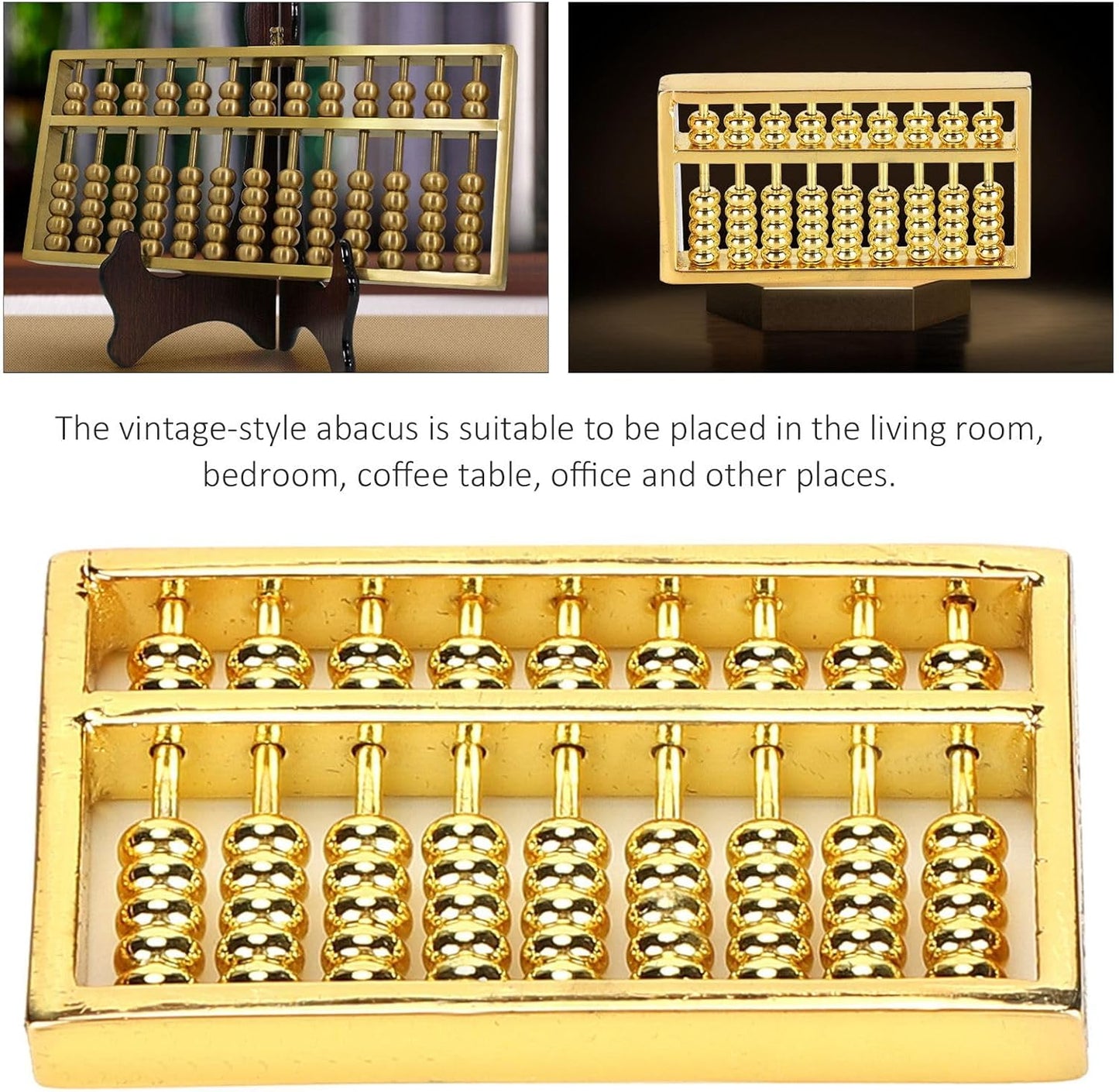 Vintage Style Mini Brass Abacus, 9 Gears Chinese Math Calculating Tool, Handmade Ornaments with Wealth Symbol, 4.5 x 0.5 x 2.5cm, for Kids Adult Collection Gift