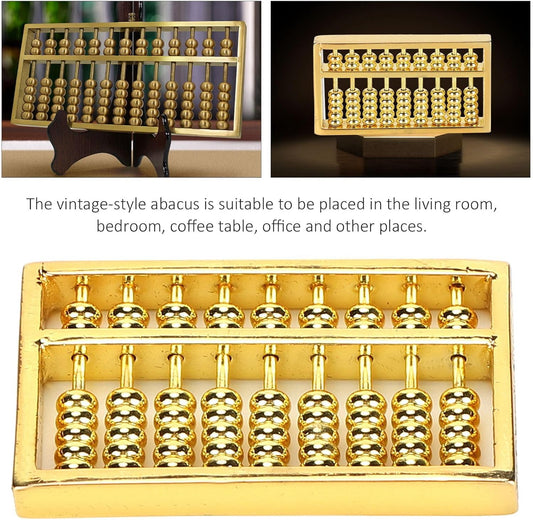 Vintage Style Mini Brass Abacus, 9 Gears Chinese Math Calculating Tool, Handmade Ornaments with Wealth Symbol, 4.5 x 0.5 x 2.5cm, for Kids Adult Collection Gift