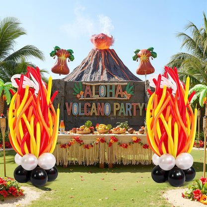 126 Pcs Volcano Birthday Party Decoration Lava Volcano Balloons Set Red Orange Yellow Black Sliver Flame Latex Balloons for Science Dinosaur Lava Luau Hawaiian Fire Party Decor Supplies