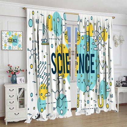 Science Physics Window Curtains, Abstract Math Chemistry Curtain Scientist Graffiti Print Window Treatments for Kids Teens Bedroom Living Room Kitchen Set 2 Panels,42x63 Inches