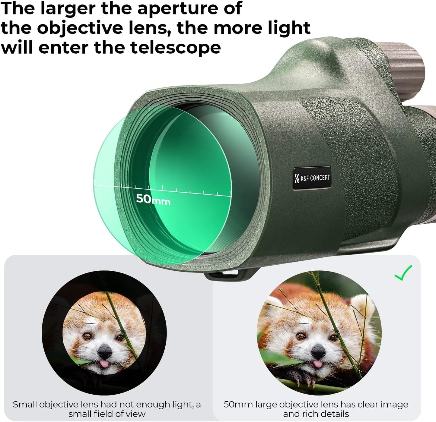 K&F Concept 8-32X50 Zoom Monocular - High Power Dual Focus Prism Compact Monoculars for Kids Adults, with Phone Adapter, Low Light Night Vision, FMC Lens for Bird Watching Hunting Travel Camping Starg