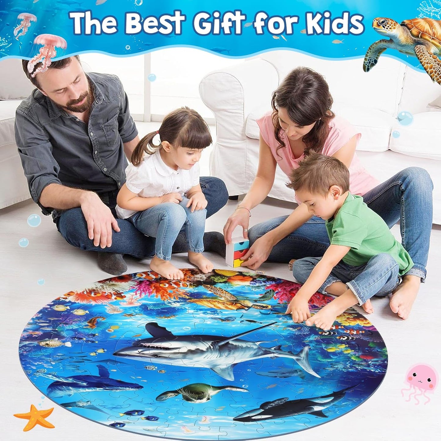 DIGOBAY Underwater Ocean Floor Puzzle for Kids Ages 4-6, Shark Toys for Boys Girls, 70 Pieces Large Jigsaw Shark Puzzles for Kids Ages 3-8, Educational Ocean Animals Toys for Birthday Christmas