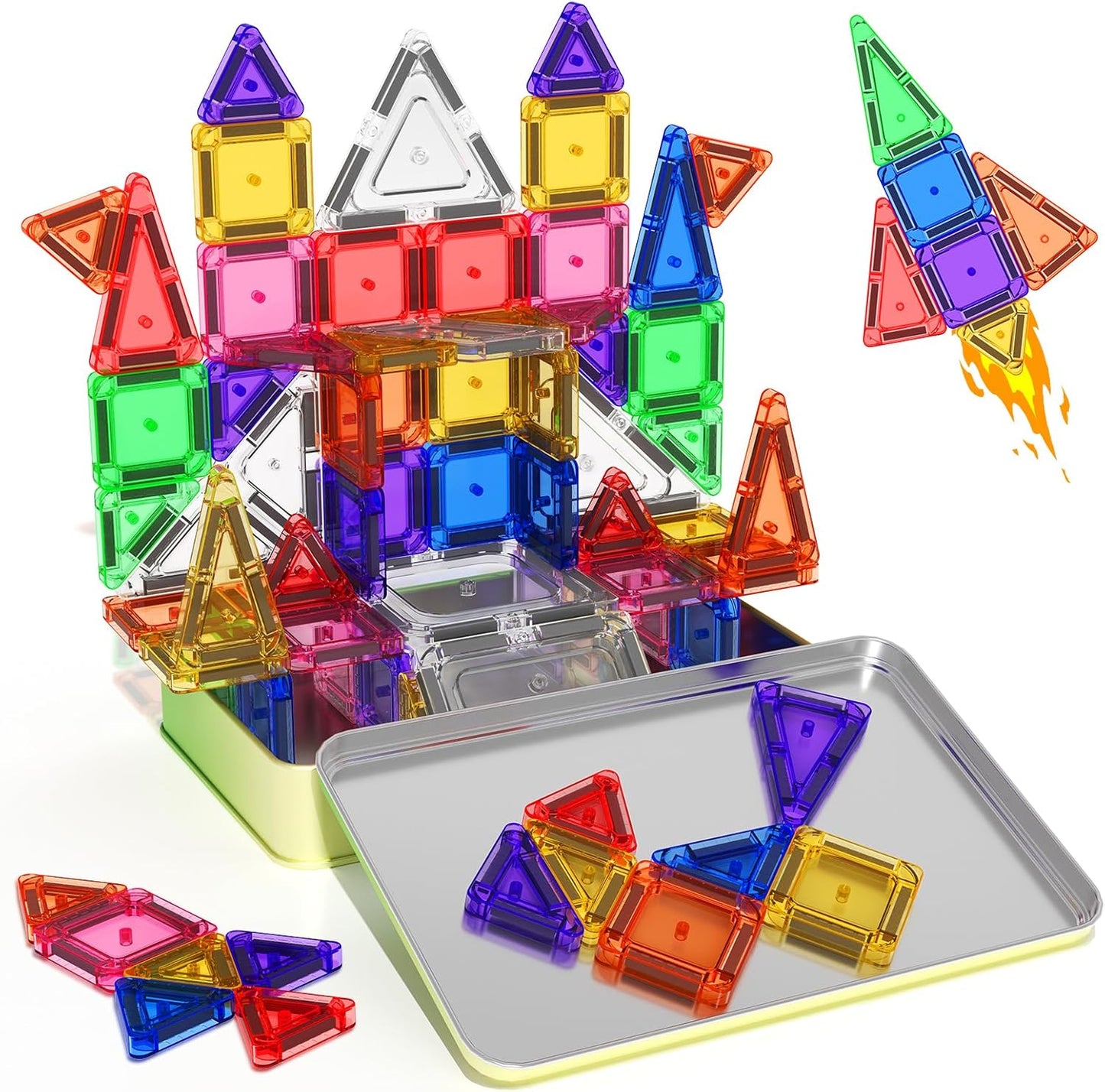 40PCS Magnetic Tiles Mini Travel Essentials Toddler Toys with Case Set, Preschool Montessori Education Magnetic Building Blocks Games Sensory Toys for 3 4 5 Year Old Boys Girls Birthday Gifts