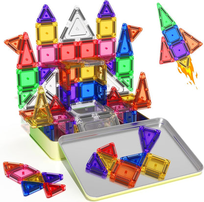 40PCS Magnetic Tiles Mini Travel Essentials Toddler Toys with Case Set, Preschool Montessori Education Magnetic Building Blocks Games Sensory Toys for 3 4 5 Year Old Boys Girls Birthday Gifts