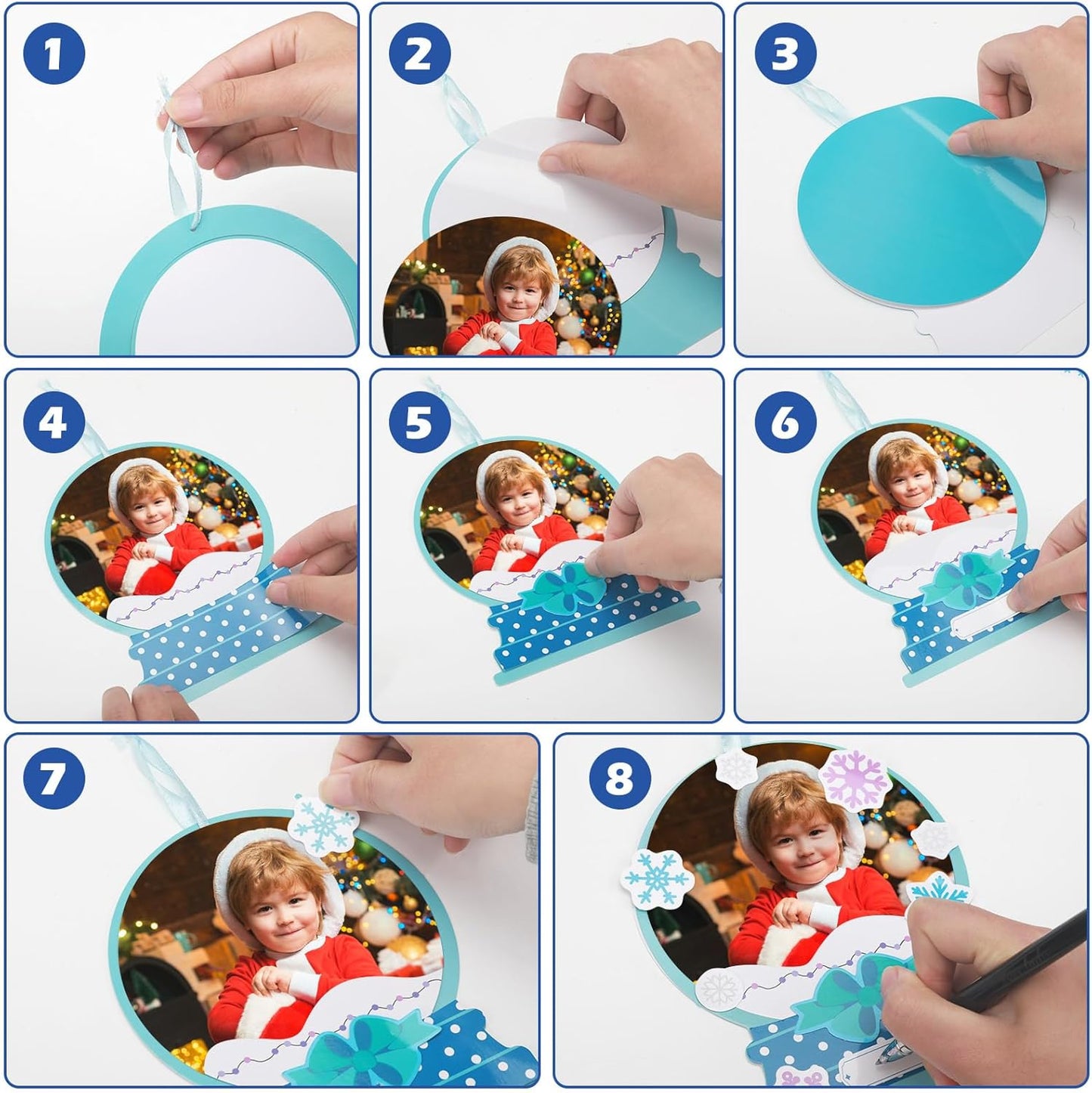 Barydat 24 Set Winter Picture Frame Craft Kits Paper Snow Globe Crafts for Kids Bulk Christmas Tree Ornament DIY Winter Photo Frame Crafts for Home Classroom Activities Party Decoration