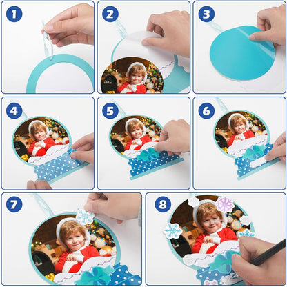 Barydat 24 Set Winter Picture Frame Craft Kits Paper Snow Globe Crafts for Kids Bulk Christmas Tree Ornament DIY Winter Photo Frame Crafts for Home Classroom Activities Party Decoration