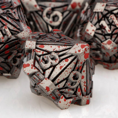 7PCS Metal DND Dice Set with Box, Debris RPG Blue White D and D Dice for D&D Tabletop Games Role Playing Game Polyhedral Dice Set D20 D12 D10 D8 D6 D4