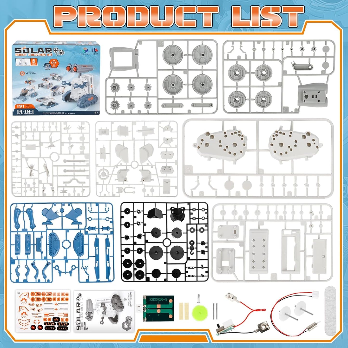 21 in-1 Solar Robot Building Kit STEM Gift for Kids 8-13, DIY Educational Science Robotics Toy Battery Solar Powered STEM Building Toy Set with 210 Pieces