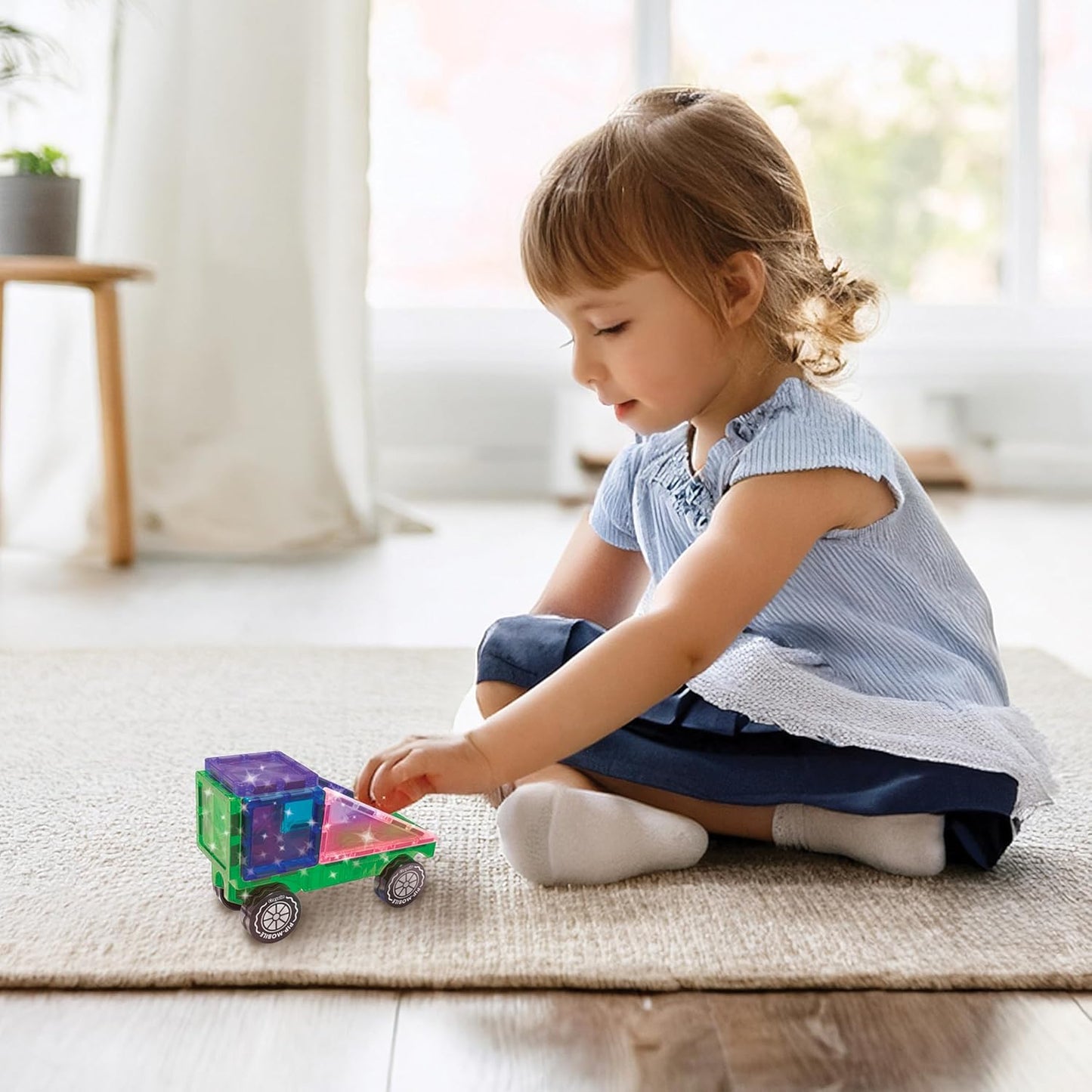 CreateOn Crayola Mini Magnetic PIP-Tiles, Building Set for Kids, Magnetic Building Toys for Kids, STEM Travel Toys for Boys and Girls Ages 3+, 24-Piece Set (Glitter)