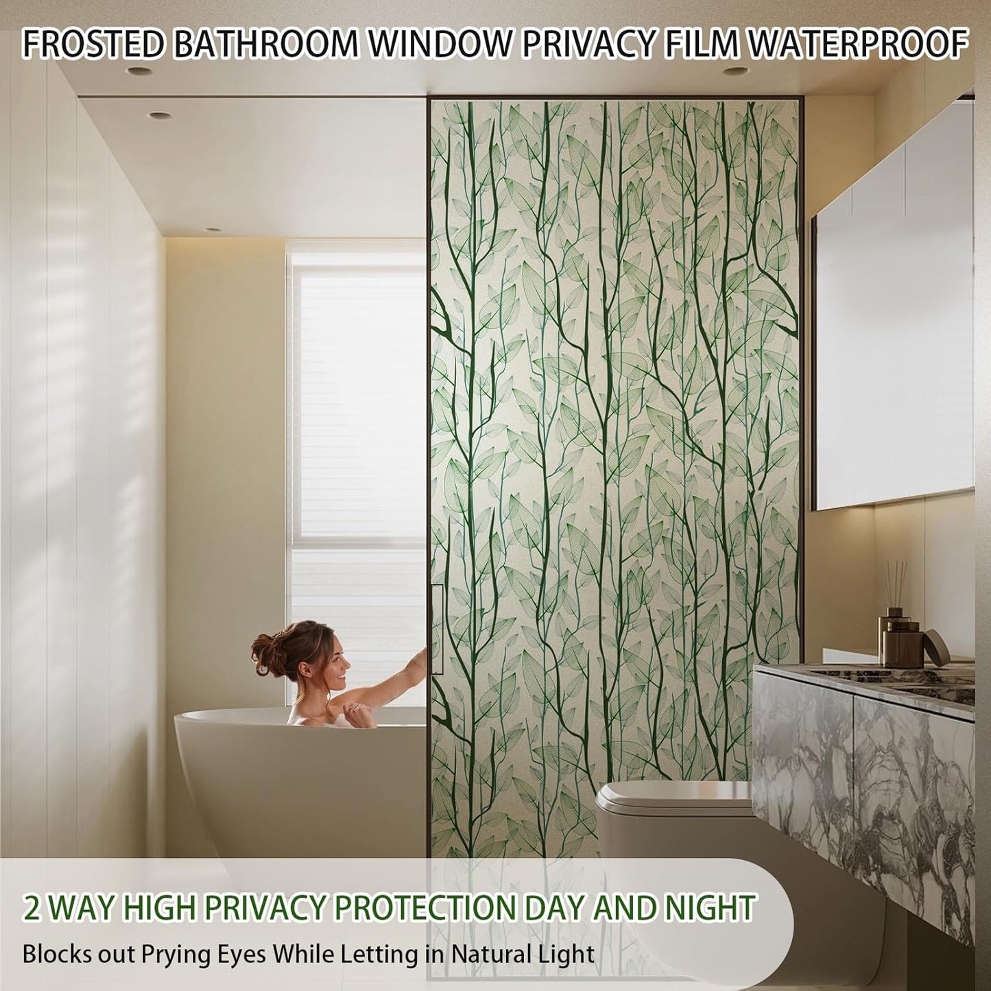 Leaf Pattern Window Tint with Installation Tools, Blackout Window Cover, Sun Blocking Window Tint for Home (Full Blackout Opaque, 17.7'' x 78.7'')
