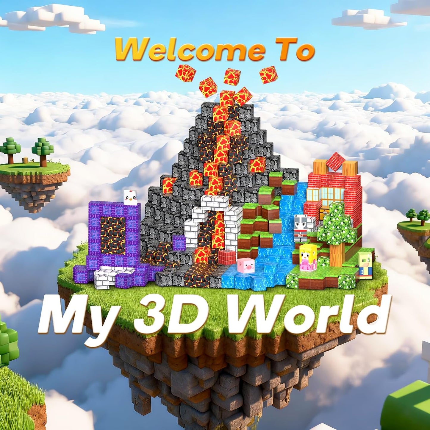 150PCS Magnetic Building Blocks - 6 Big Magnetic Base Building STEM Toys, Magnet Cube Game for Kids, Build Mine Castle Volcano World for Boys Girls Age 3-5 4-8 8-12, Sensory Outdoor Travel Toys Gifts