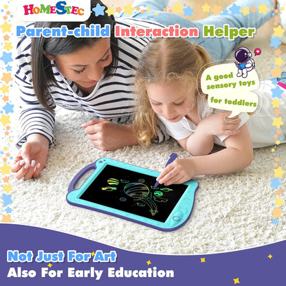 [ClimatePartner Certified] HOMESTEC Astrodraw Drawing Pad, Colorful LCD Writing Tablet for Kids, Doodle Board for Toddlers 3 4 5 6 Years Old, Travel Toy Birthday Gift for Boys Girls (Aqua/Purple)
