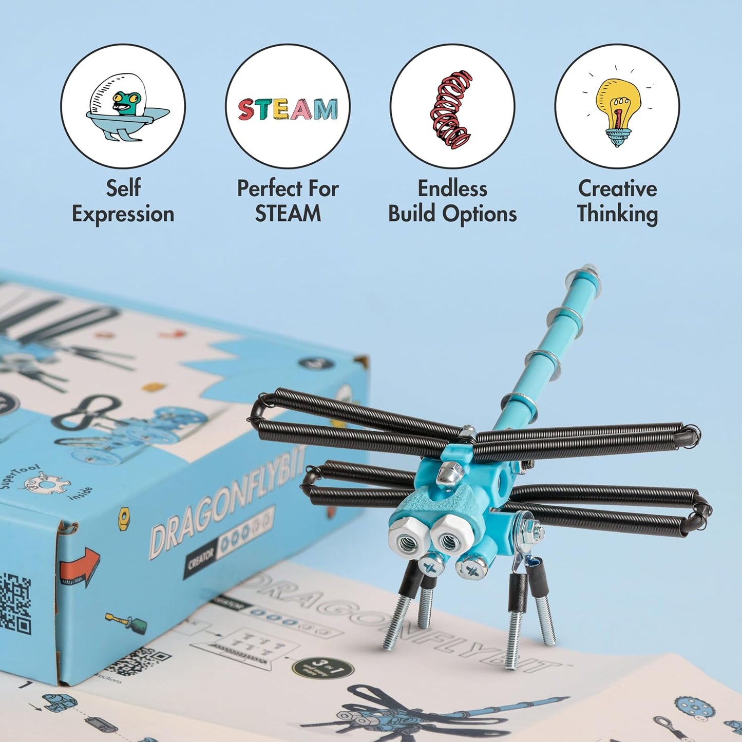 The Off Bits Erector Set: Animal Mini STEM Toys for Kids 6+, Toy Building Sets with Nuts & Bolts, STEM Building Toys Gifts for Boys and Girls (Blue Elephant)