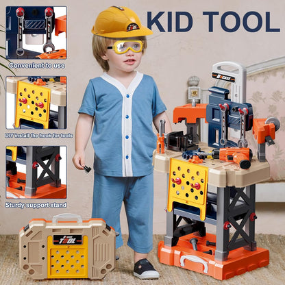 Kids Tool Bench -Toy Workbench with Electric Drill Toy Tool Accessories and Construction Vest 91pcs Toddler Tool Bench,Pretend Play Learning Toy Tool Bench for Kids Ages 3-5,4-8