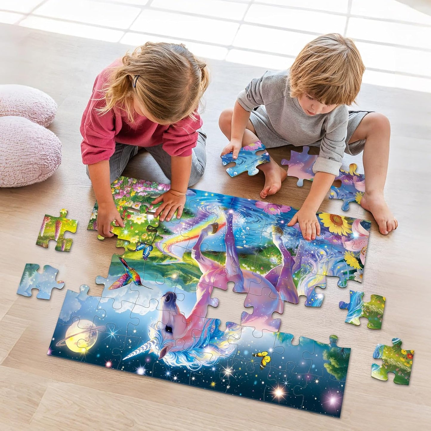 Floor Puzzle for Toddlers, 48 pc Unicorn & Friends Large Educational Jigsaw Puzzle for Kids Ages 4-8, 2 x 3 Feet Giant Toy, Holiday Activity for Ages 3+
