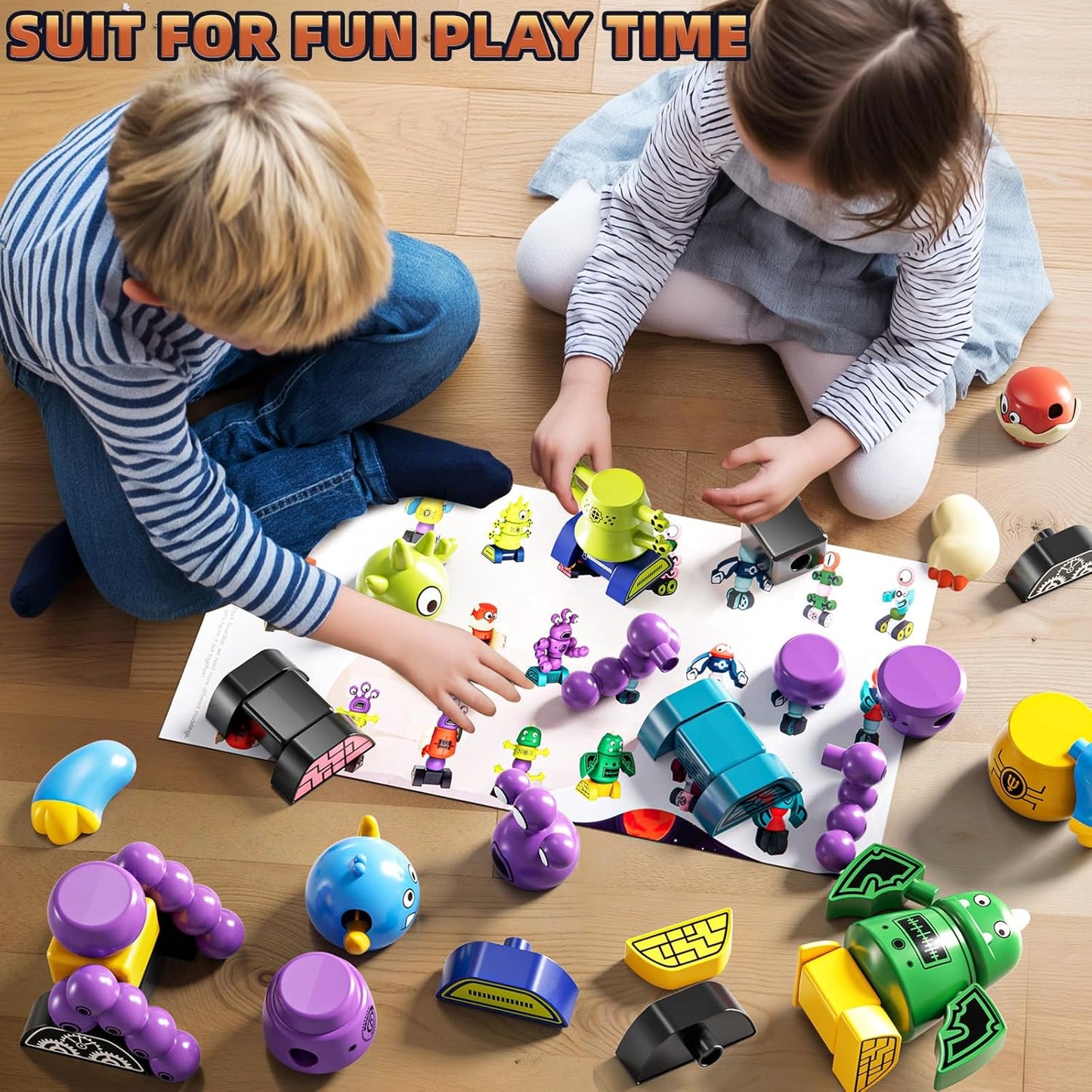 Magnets Robot Building Toys for Kids Ages 3-5 4-8 - 106 PCS Monsters Toys Robot Stacking Building Blocks Set with Storage Box, Creative Learning Christmas and Birthday Gifts for Boys Girls 2-4
