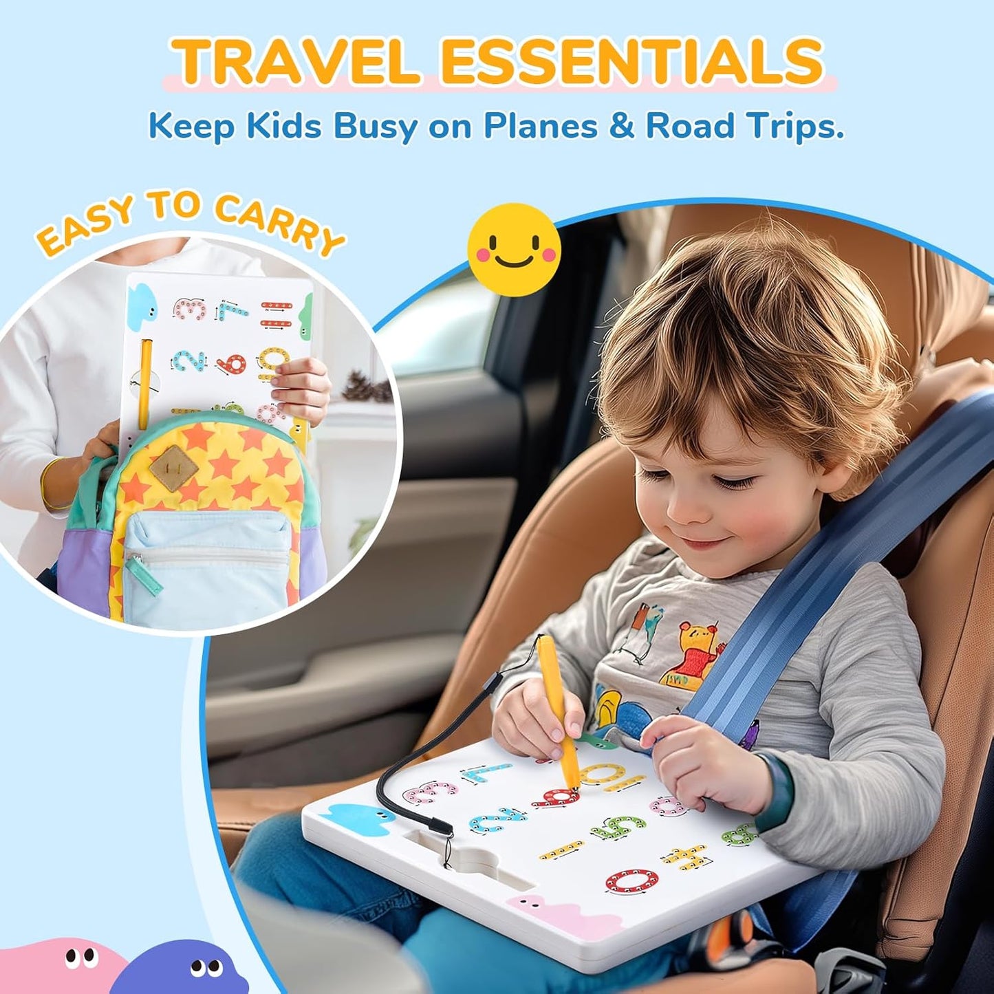 JoyCat Magnetic Letter Tracing Board, 2-in-1 Double-Sided ABC Magnets for Kids Ages 3-5, Uppercase & Lowercase Letter Writing Practice - Preschool Learning Toys, Road Trip Car Activities for Toddlers