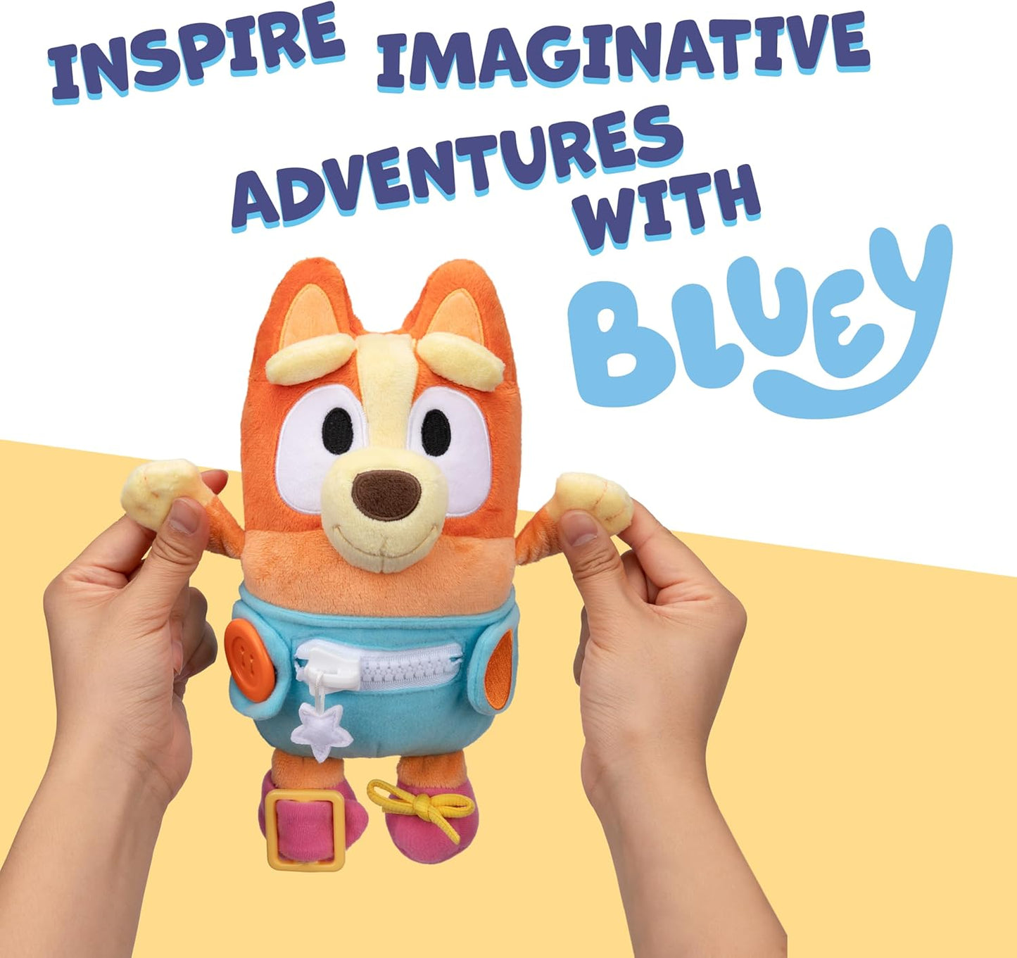Dress & Play Baby Bluey Plush, Button, Zip, Buckle and Tie, Learn to Dress Dolls for Toddlers Ages 3+, Fine Motor Skills Buckle Toys