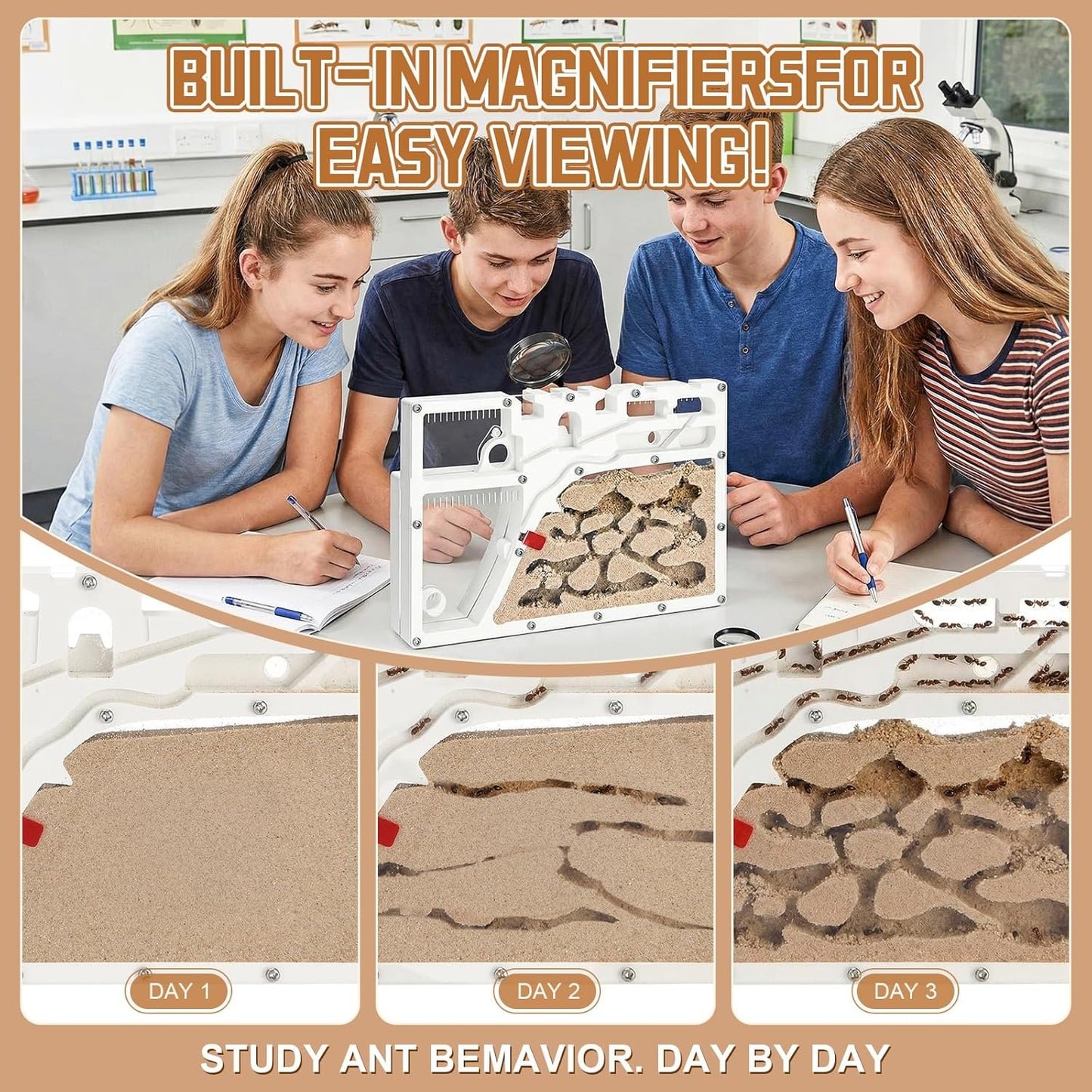 Yellow Sand Ant Castle Ant Habitat Kit, 8.7inch Decorative Sand Terrarium with Dropper Tweezers, No Ants or Food Included