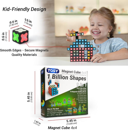 TOSY Magnet Cube 2x2 - 8 Blocks, 2in1 Toy: 2x2x2 Puzzle Cube and Customizable Infinity Cube, Easter Basket Stuffers Gifts for Kids/Grandkids, Glowing w/ UV Flashlight, STEM Toy, 2-Pack