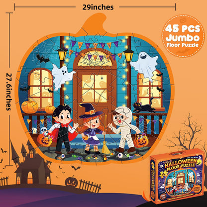 45 Pcs Halloween Floor Puzzle for Kids Age 4-8, Jumbo Pumpkin Jigsaw Puzzles Halloween Boo Basket Gifts Stuffers for Kids Girls Boys