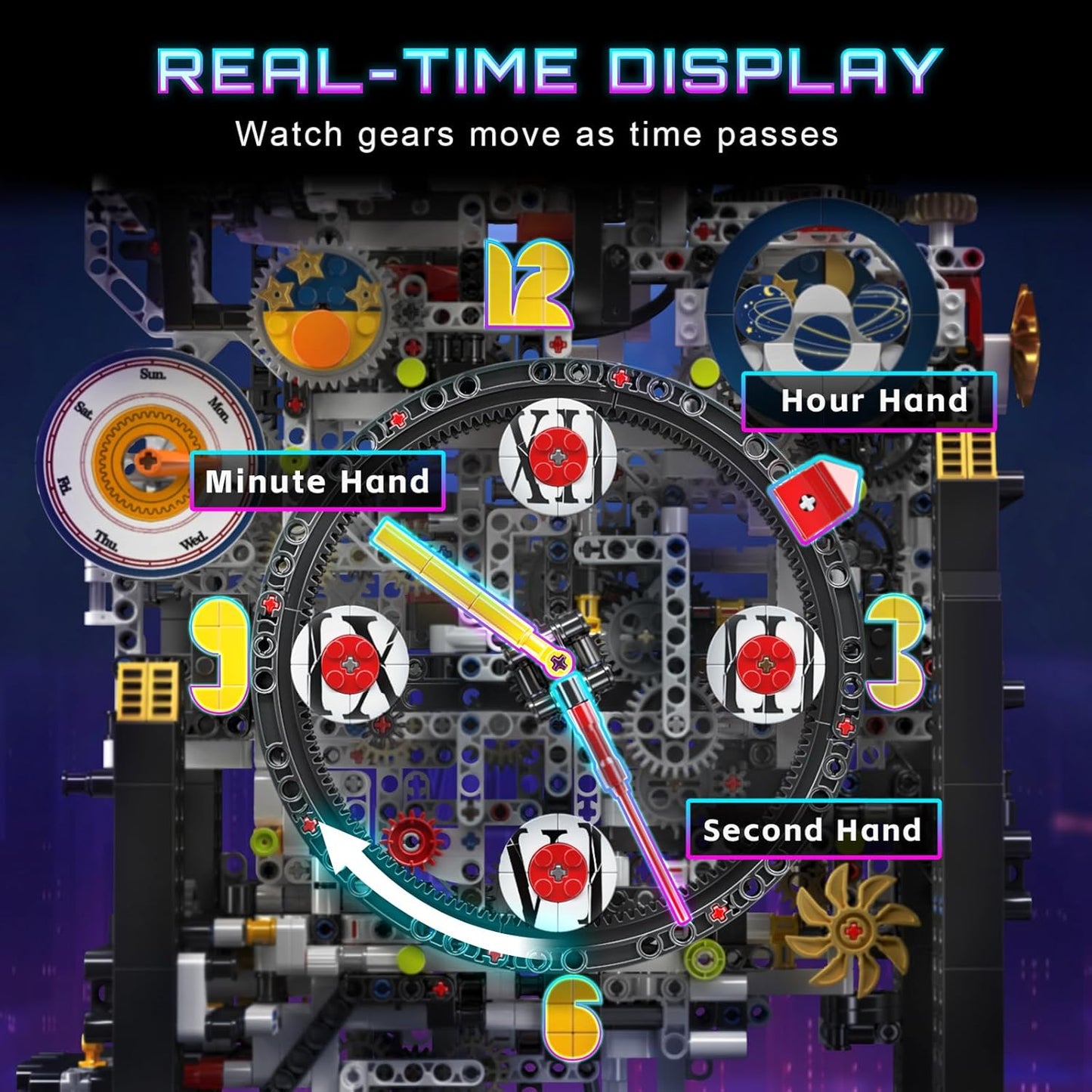 Mould King Cyberpunk Grand Clock Building Blocks Set, 3675+ Pcs Real-Time Clock Model Kit with Mechanical Gears, App Control Electric Building Model Kit, Creative Gift Toys for Adults Teens