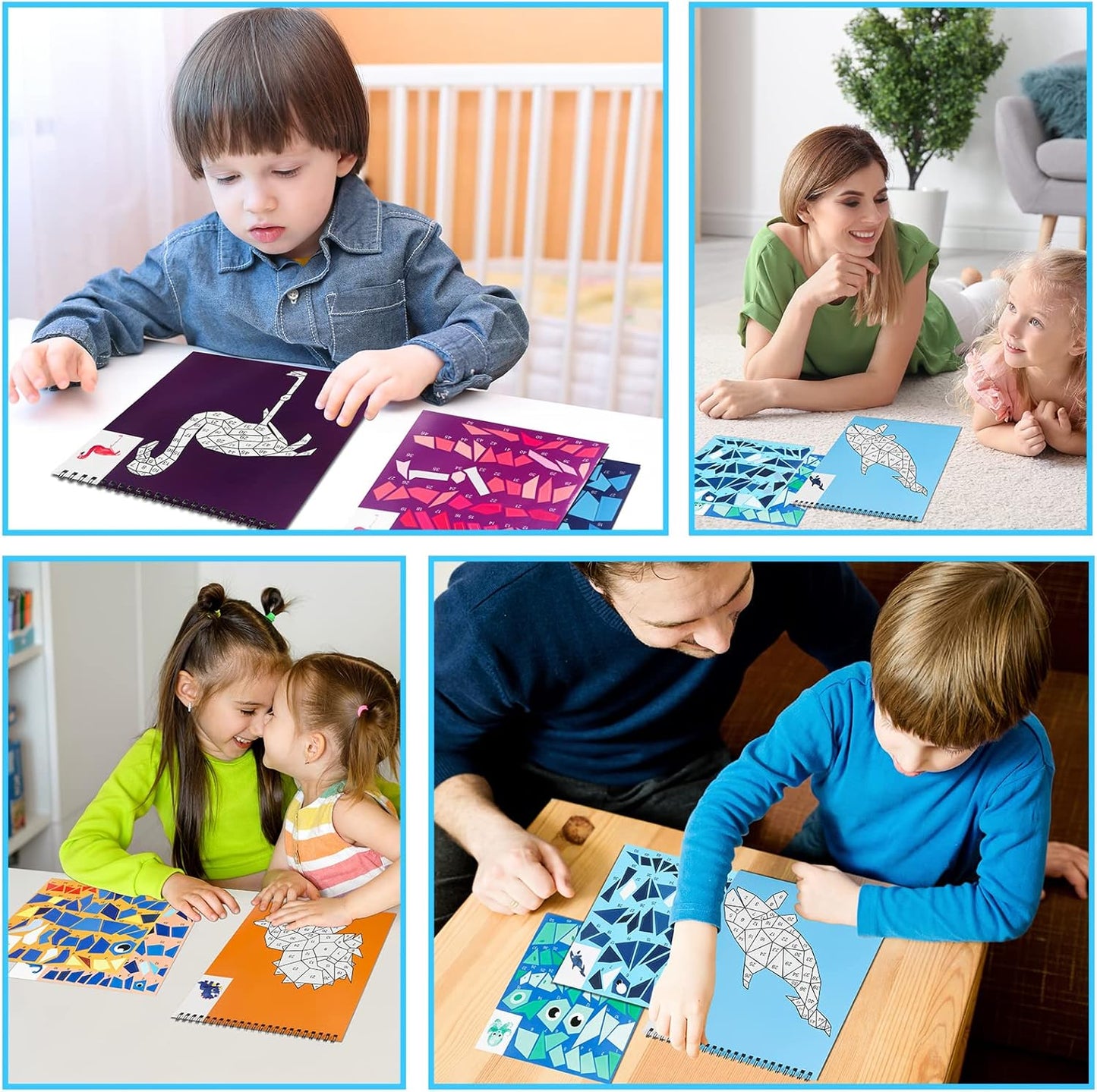 3PCS Sticker Paint Number Books Crafts for Kids Ages 4-8,8-12 Animal Dinosaur Ocean Sticker Book Stickers for Kids Boys Girl Adults for Birthday Party Favors Gift Travel Toy Daycare Activity