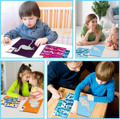 3PCS Sticker Paint Number Books Crafts for Kids Ages 4-8,8-12 Animal Dinosaur Ocean Sticker Book Stickers for Kids Boys Girl Adults for Birthday Party Favors Gift Travel Toy Daycare Activity