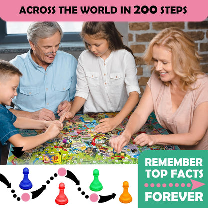 QUOKKA Board Games for Kids 8-12 - Family Games for Kids and Adults - Journey Across the World Card Game Ages 5-9 - Learn Capitals, Flags, Facts, and Map Locations with 195 World Map Cards
