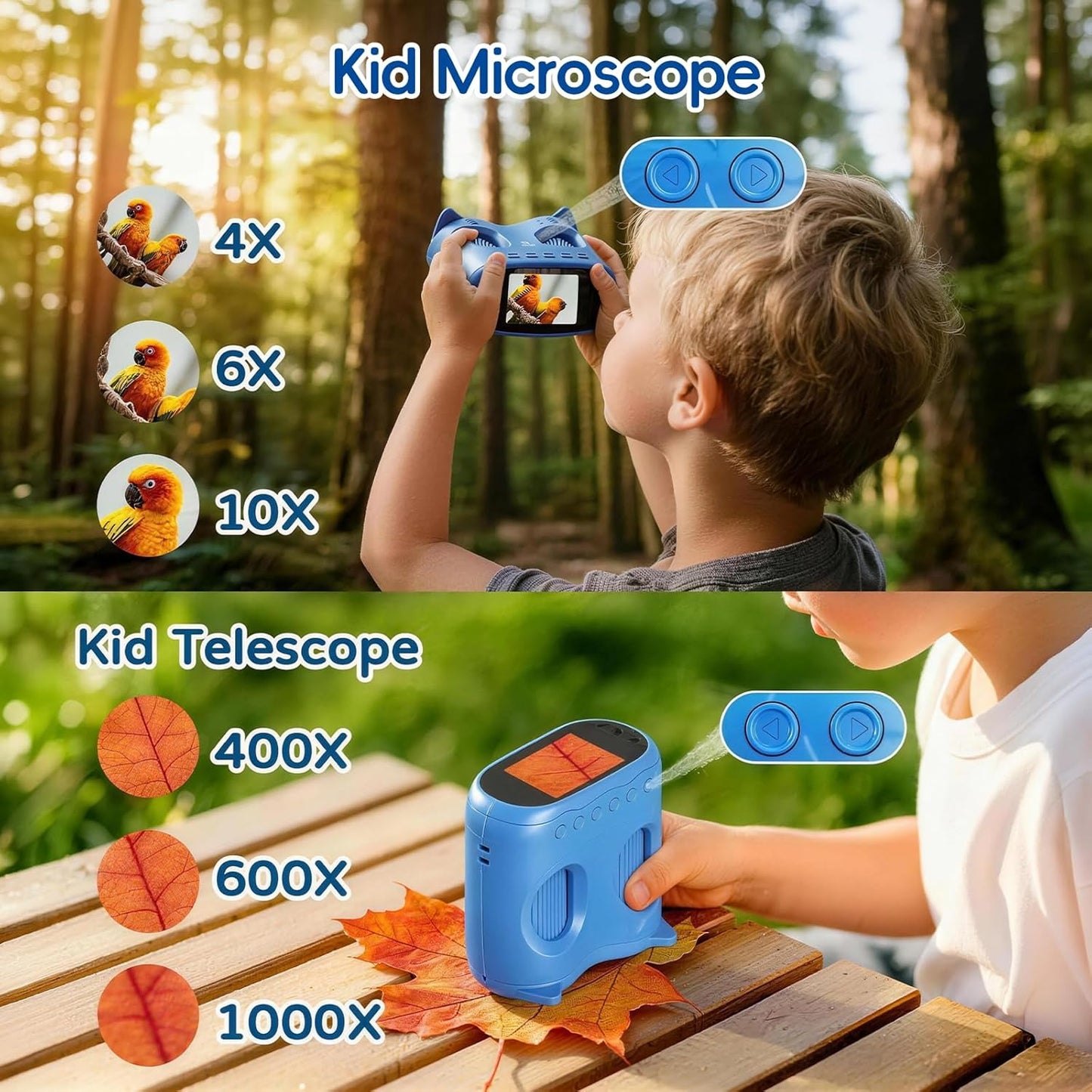 2 in 1 Kids Telescope Microscope, 1000X Digital Microscope, Portable Telescopes for Kids, 4K Discovery Microscope, Handheld Microscope STEM Gift for 3-12 Years Boys Girls（Yellow）