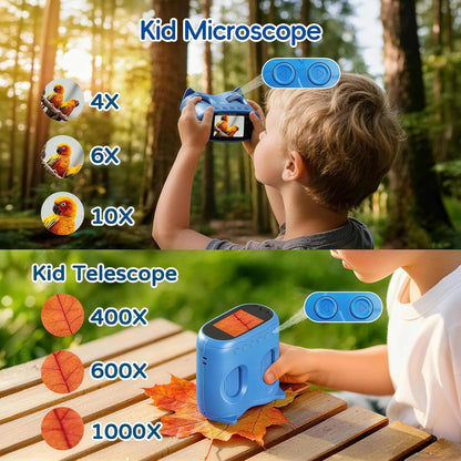 2 in 1 Kids Telescope Microscope, 1000X Digital Microscope, Portable Telescopes for Kids, 4K Discovery Microscope, Handheld Microscope STEM Gift for 3-12 Years Boys Girls（Yellow）