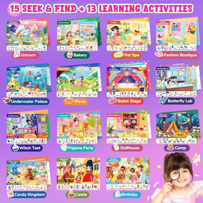 JoyCat Seek & Find Game Books - Preschool Learning Activity for Toddlers & Kids Ages 3-5, Travel Activities Toys for Road Trip Car Airplane, Busy Book, Birthday Gifts for Girls and Boys Ages 4-8