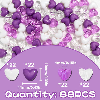 88PCS Pink White Hair Beads for Braids Lovely Heart Shape Loc Dreadlock Valentine's Day Bead Accessories Cute Acrylic Small Pony Beads for Kids Girls