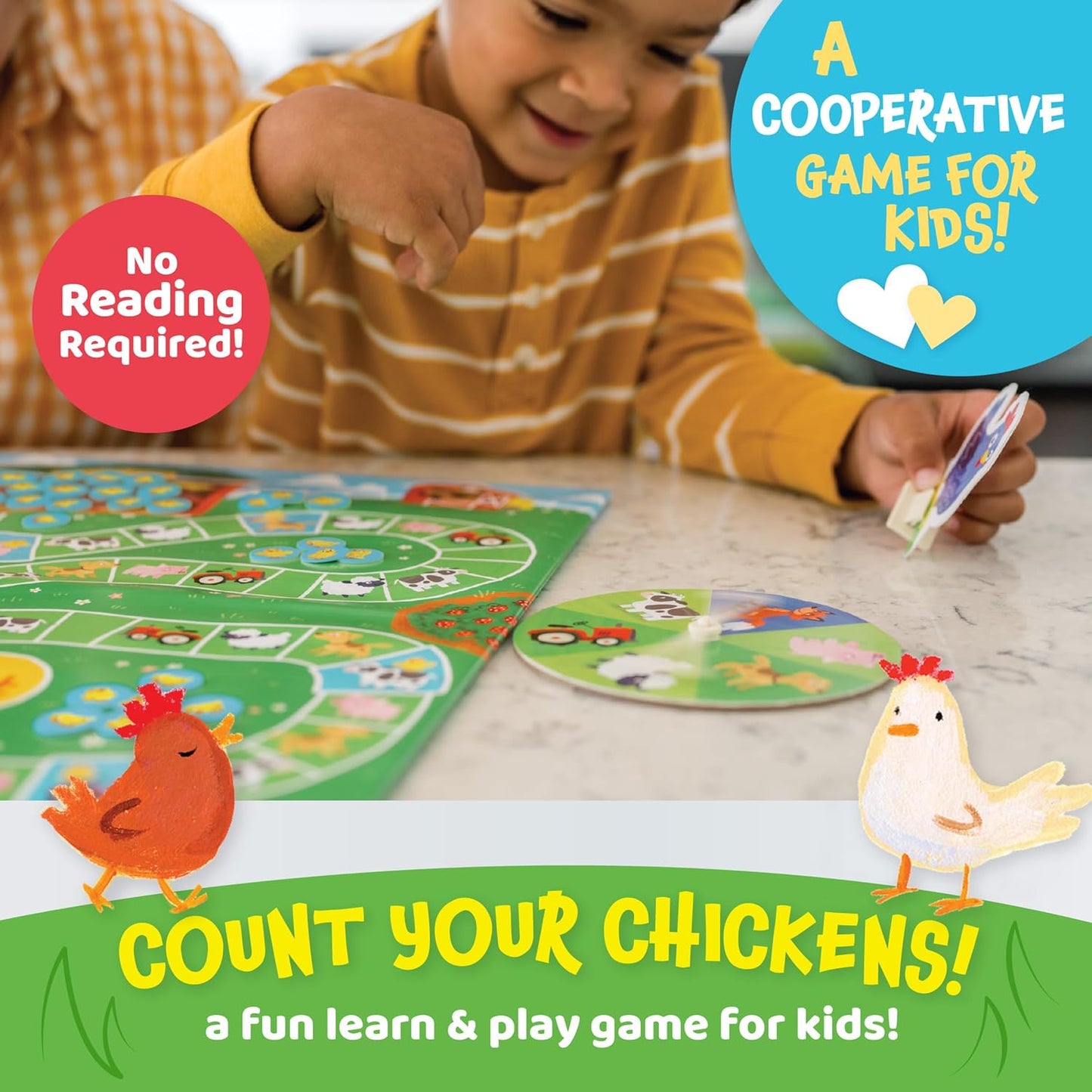 Peaceable Kingdom Count Your Chickens Award Winning Cooperative Counting Game for 2 to 4 Kids Ages 3+ - Premium Play Edition