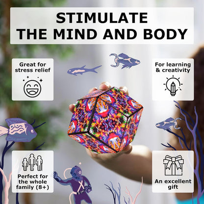 Shashibo Shape Shifting Box - Award-Winning STEM Fidget Toy with Ultra Strong Magnets - Puzzle Cube Transforms Into 100+ Shapes, Perfect Sensory Gift for Kids, Teens, and Adults (Glowquarium)