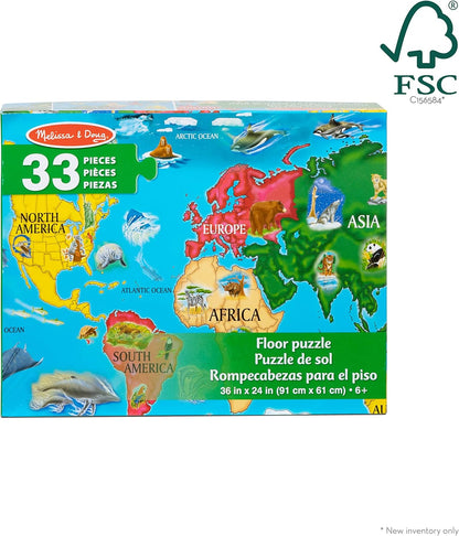 Melissa & Doug World Map Jumbo Jigsaw Floor Puzzle (33 pcs, 2 x 3 feet)