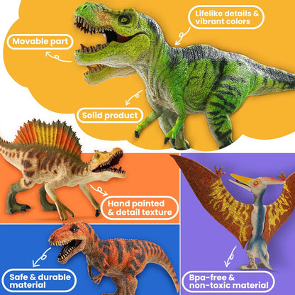 Zippytots 4 PCS Large Dinosaur Toys for Kids 3-5 Realistic Dinosaur Figures with Movable Parts & Learning Cards- Big Dino Toys for Kids 5-7 Ideal Gift for Toddlers Boys Girls Ages 3+