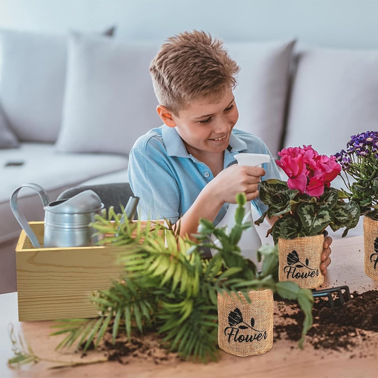 Meekear Indoor Starter 4 Kit with Complete Gardening Kit & Wooden Box, Growing into Shasta Daisy, Cornflower, Sunflower, Zinnia