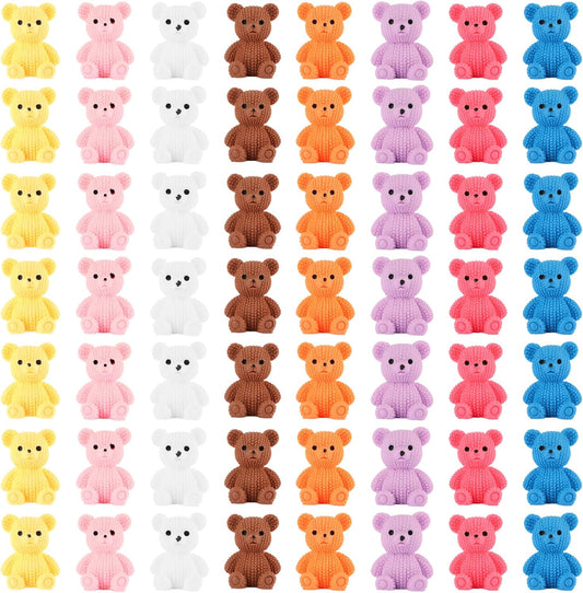 56 PCS Mini Resin Bears Cute Tiny Teddy Bear Figurines 8 Colors Small Counting Bears Miniature Resin Animals to Hide for Fairy Garden Home Office Desk Decorations