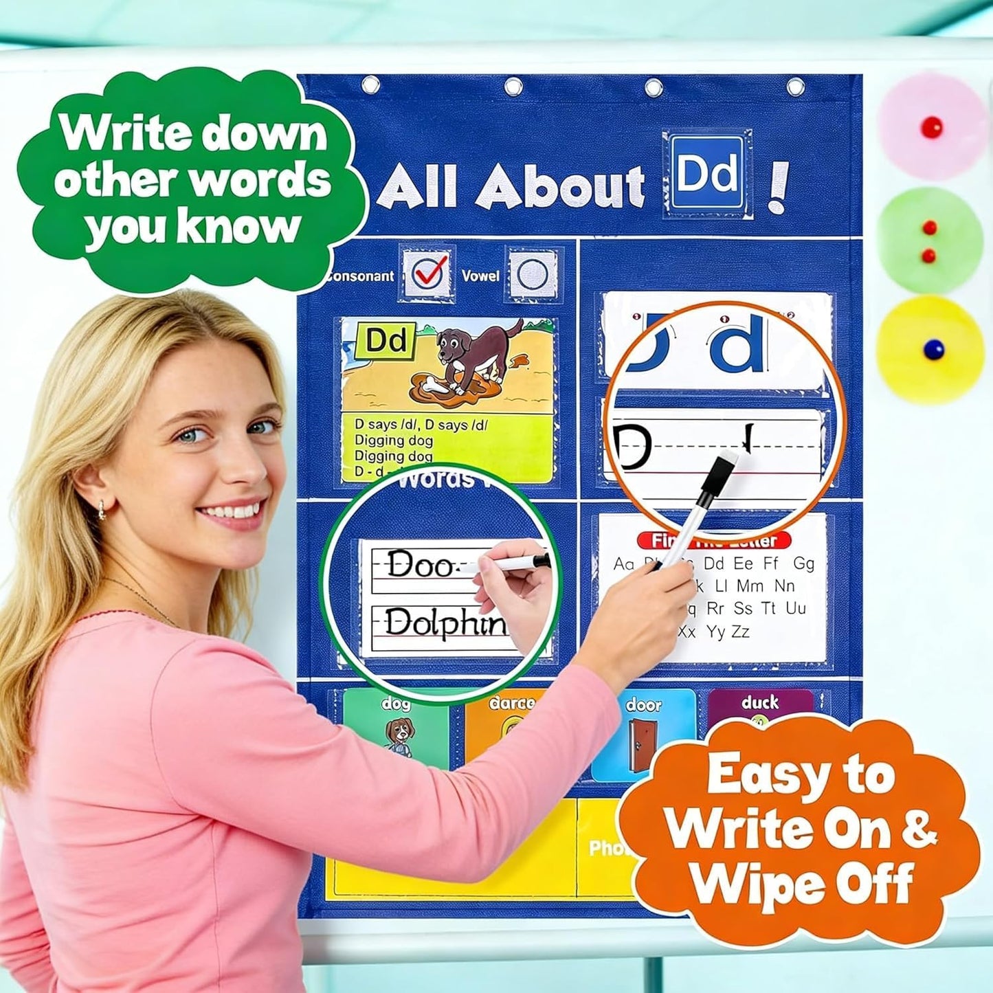 Alphabet Learning Pocket Chart ABC Flash Cards Alphabet Wall Chart Learning Games, Handwriting Practice Letter Tracing for Kids, Preschool Kindergarten Teacher Teaching Learning Activities Must Haves