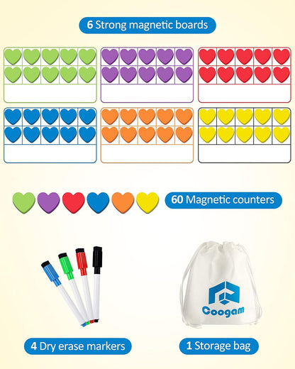 Coogam Magnetic Ten-Frame Set, Math Manipulative EVA Number Counting Games, Montessori Educational Toy Gift for Kindergarten Classroom Kids 3 4 5 Year Old