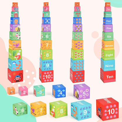 Wooden Number Building Blocks & Stacking Toys for Toddlers 3+ Years Old, Digital Building Blocks, 1-10 Digital Blocks Toys, Balance Competition Toy, Educational Gift for Kids Boys and Girls