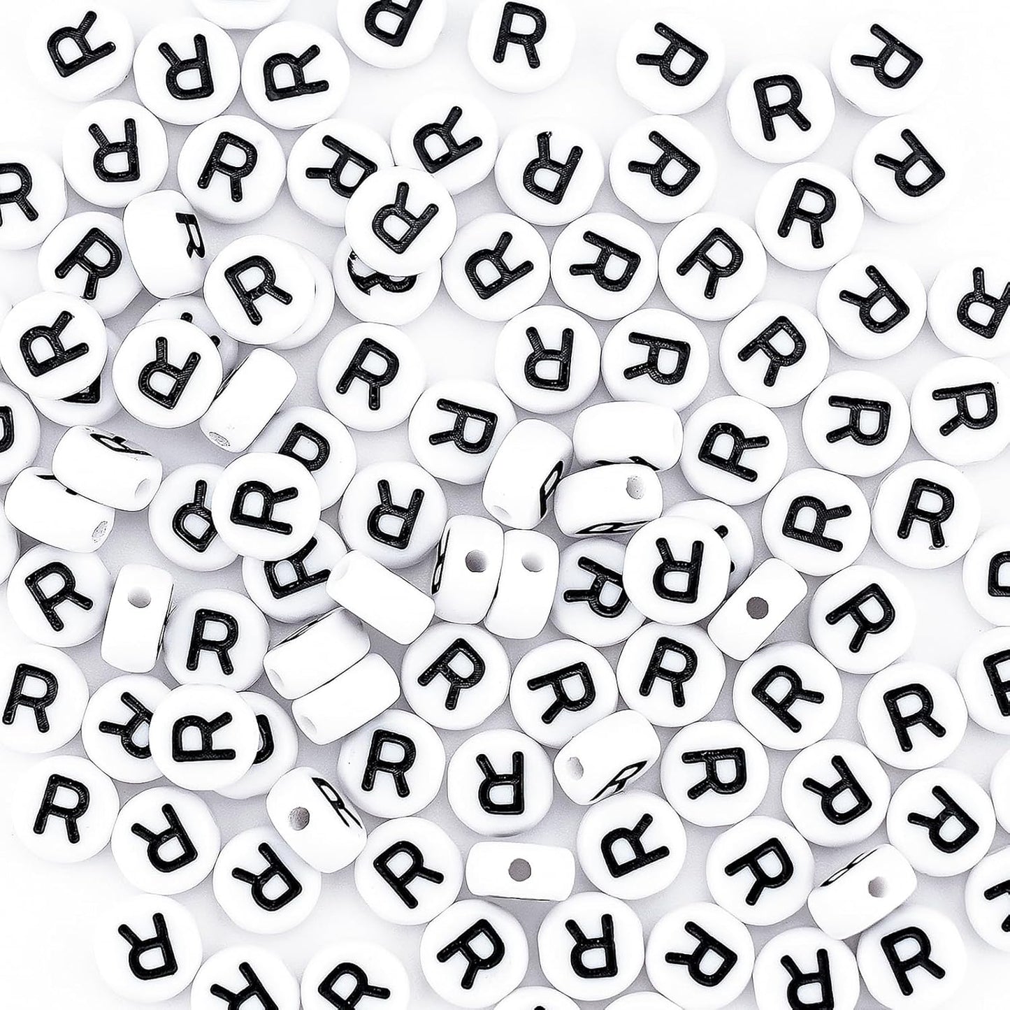 300Pcs Vowel Letter Pony Beads for Charms Bracelets Making 4X7mm Individual Round White Alphabet Beads U