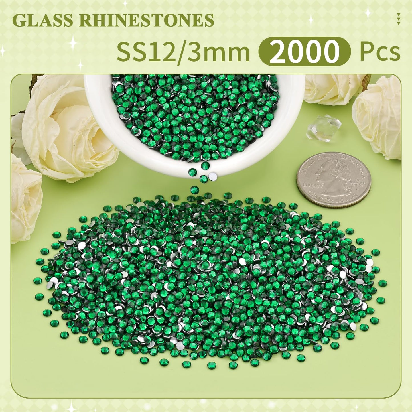 5000PCS SS6/2mm Glass Crystal Rhinestones (Clear), Bedazzling Flatback Rhinestones for Crafting DIY Crafts Nail Art Makeup Decoration, Gems Diamond Charms for Tumbler Shoes Clothing Mug
