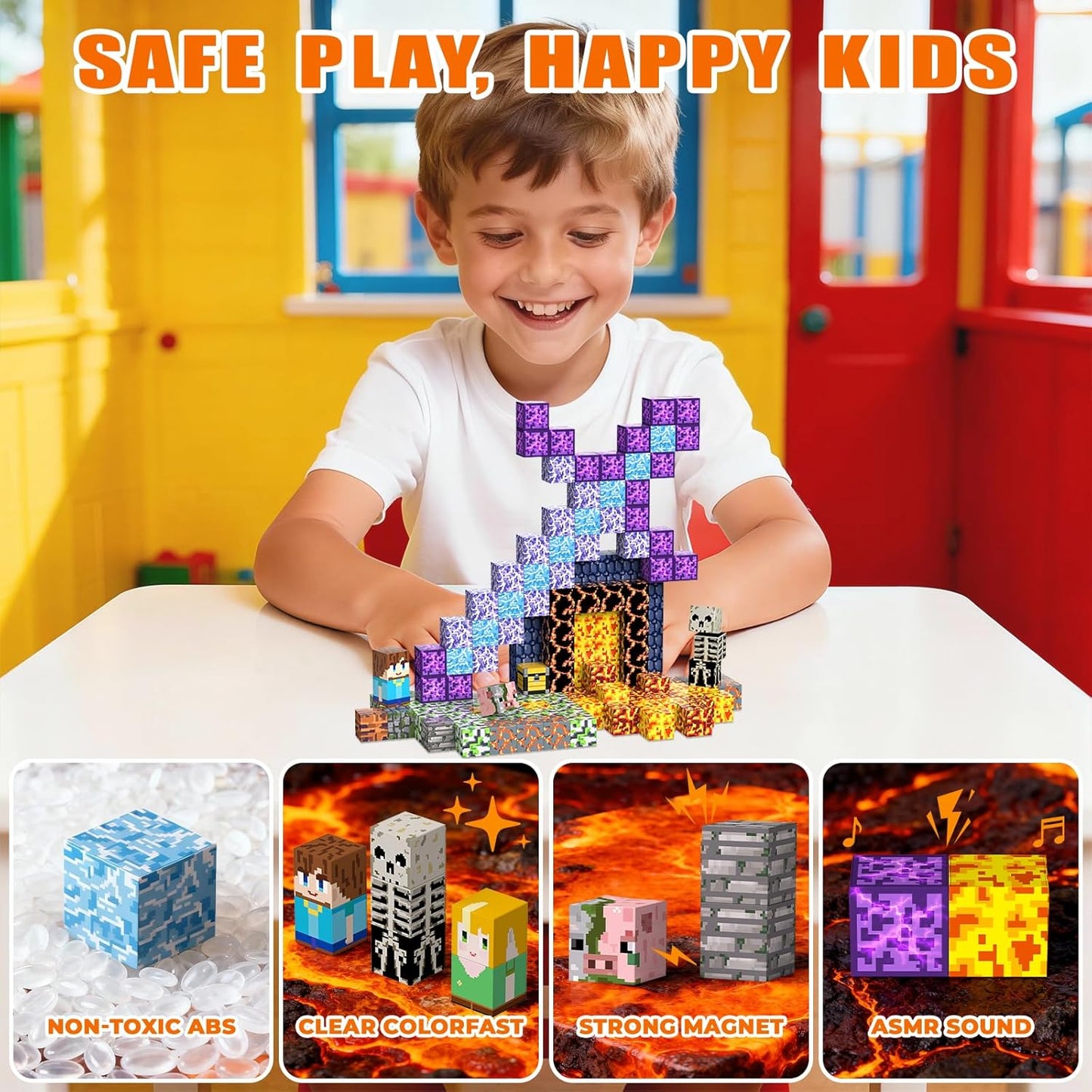 Magnetic Blocks Toys for Kids, 100 PCS Building Blocks Cubes, Stacking Magnetic Tiles Toys for Kids Toddlers Boys Girls Ages 3 4 5 6 7 8-12 Birthday Gifts Party Supplies (Underworld)