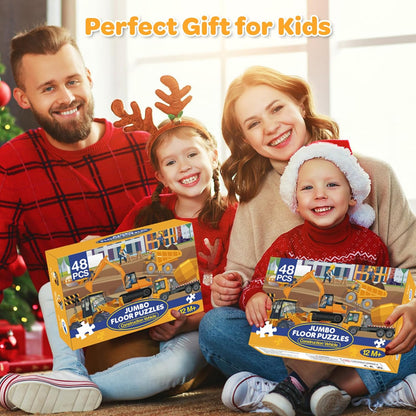 Jumbo Floor Puzzle for Kids Ages 4-6, 48 Piece Large Engineering Vehicles Jigsaw Puzzle, Extra-Thick Cardboard Preschool Learning Toys for Toddlers 3-5, Educational Gift for Boys Girls 3 4 5 6 7 8