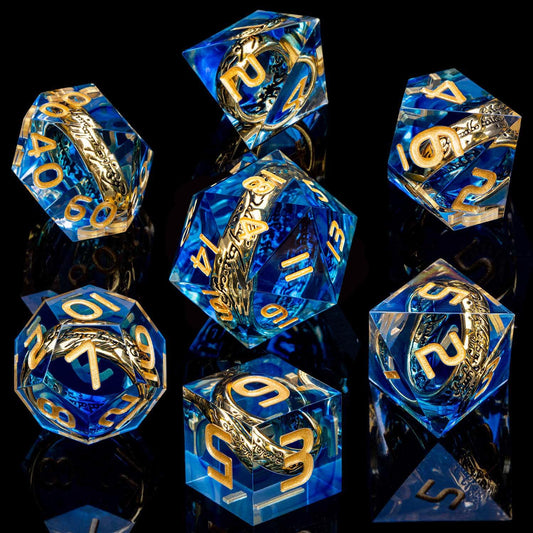 Magic Golden Ring DND Dice Set Sharp Edge Red Resin Dice with Box, for use with Dungeons Dragon RPG D&D Tabletop Games Lord D and D Polyhedral Dice Set